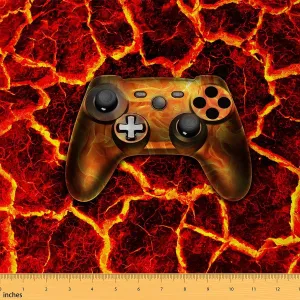 Erosebridal Gamer Fabric by The Yard,Orange Gaming Game Upholstery Fabric for Boys,Lava Backdrop Quilt Fabric,Modern Gamepad Video Games Waterproof Fabric,DIY Art Outdoor Fabric for Sewing,1 Yard