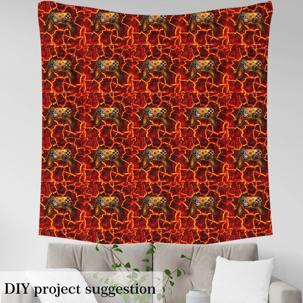Erosebridal Gamer Fabric by The Yard,Orange Gaming Game Upholstery Fabric for Boys,Lava Backdrop Quilt Fabric,Modern Gamepad Video Games Waterproof Fabric,DIY Art Outdoor Fabric for Sewing,1 Yard