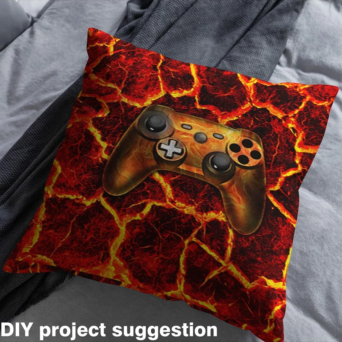 Erosebridal Gamer Fabric by The Yard,Orange Gaming Game Upholstery Fabric for Boys,Lava Backdrop Quilt Fabric,Modern Gamepad Video Games Waterproof Fabric,DIY Art Outdoor Fabric for Sewing,1 Yard