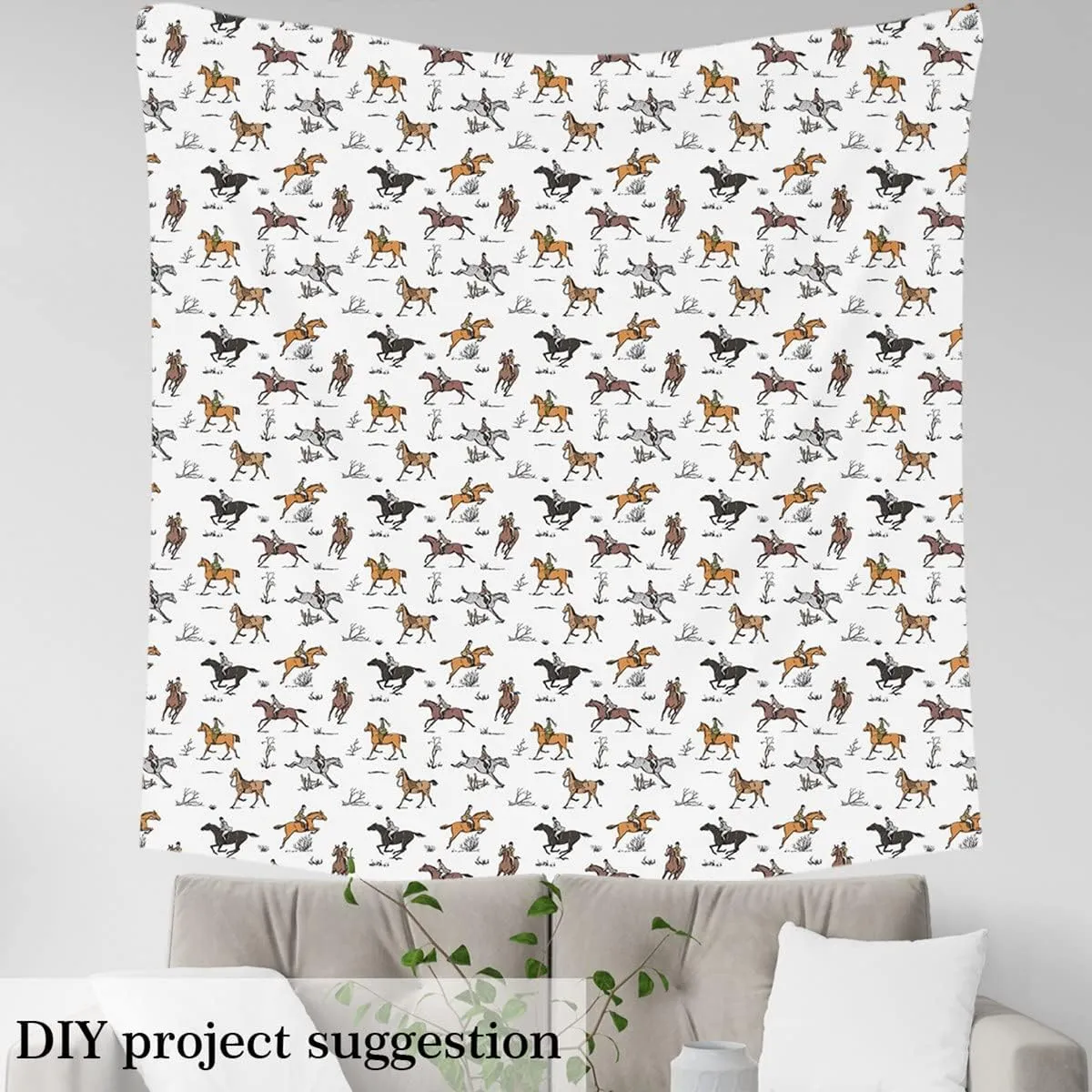 Erosebridal Horse Fabric by The Yard, Cowboy Upholstery Fabric, Riders Decorative Equestrian Sport Indoor Outdoor Retro Western Animals DIY Art Waterproof Black Yellow, 2 Yards