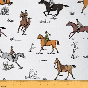 Erosebridal Horse Fabric by The Yard, Cowboy Upholstery Fabric, Riders Decorative Equestrian Sport Indoor Outdoor Retro Western Animals DIY Art Waterproof Black Yellow, 2 Yards