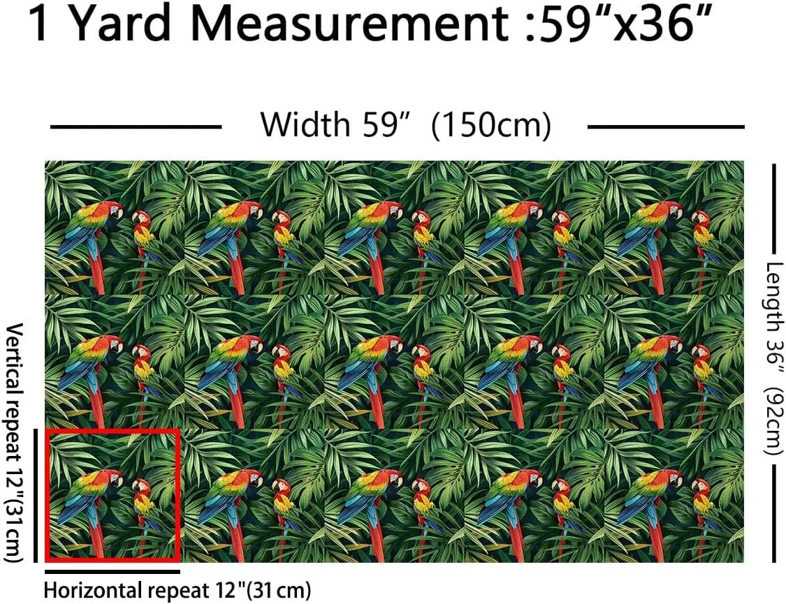 Erosebridal Parrot Birds Fabric by The Yard, Rainforest Palm Leaf Decorative Fabric, Green Wild Animal Safari Upholstery Fabric, Hawaiian Tropical Indoor Outdoor Fabric, 5 Yards