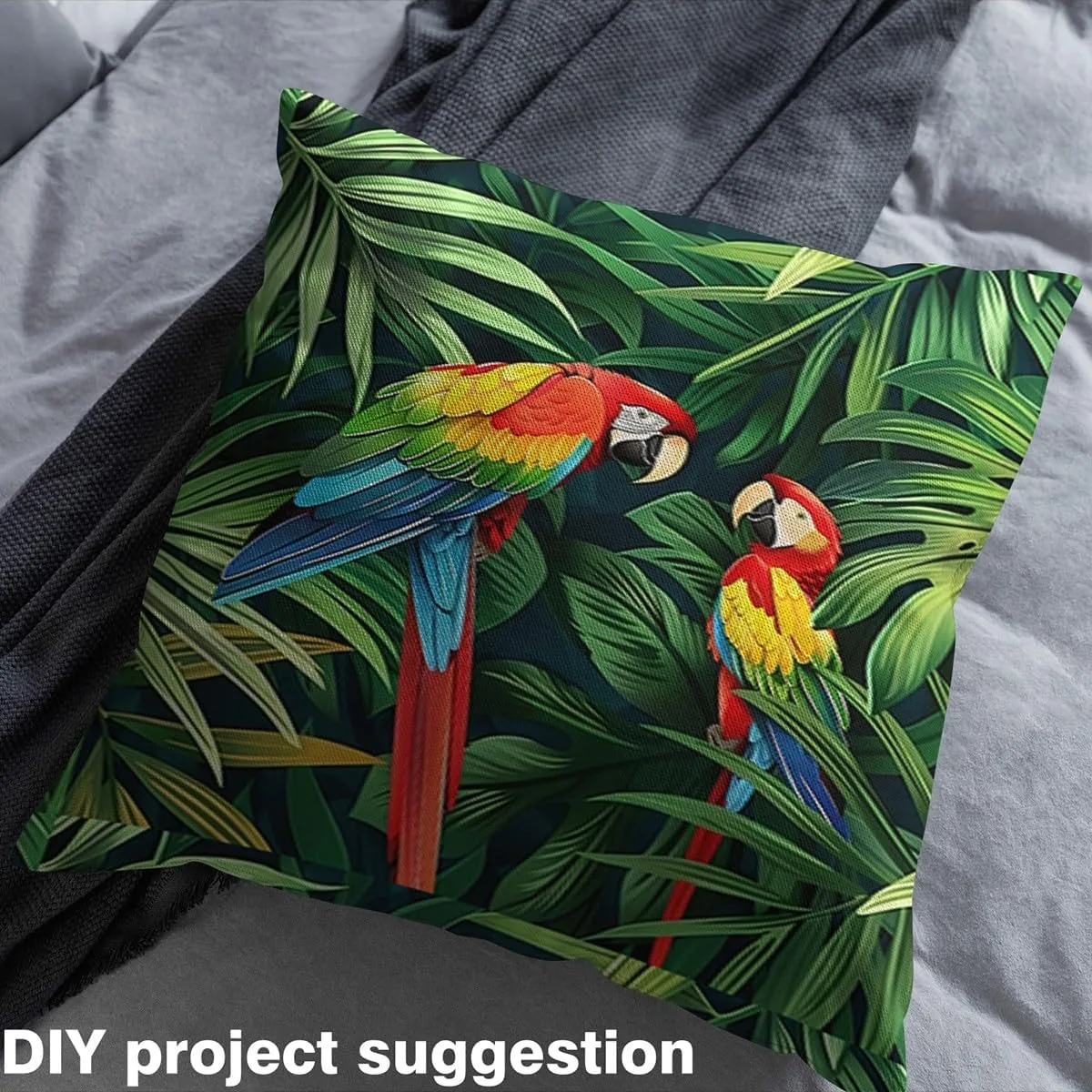 Erosebridal Parrot Birds Fabric by The Yard, Rainforest Palm Leaf Decorative Fabric, Green Wild Animal Safari Upholstery Fabric, Hawaiian Tropical Indoor Outdoor Fabric, 5 Yards