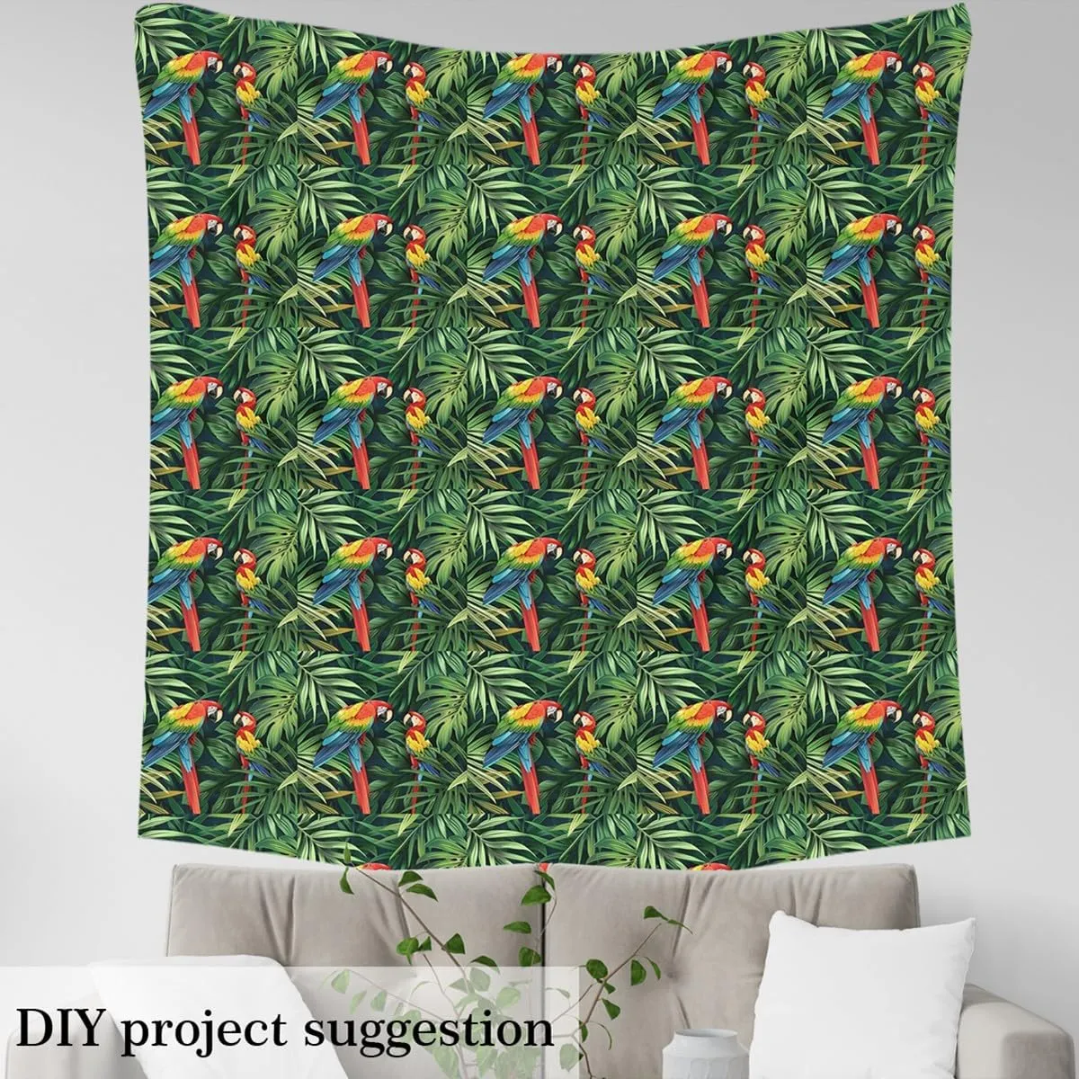 Erosebridal Parrot Birds Fabric by The Yard, Rainforest Palm Leaf Decorative Fabric, Green Wild Animal Safari Upholstery Fabric, Hawaiian Tropical Indoor Outdoor Fabric, 5 Yards