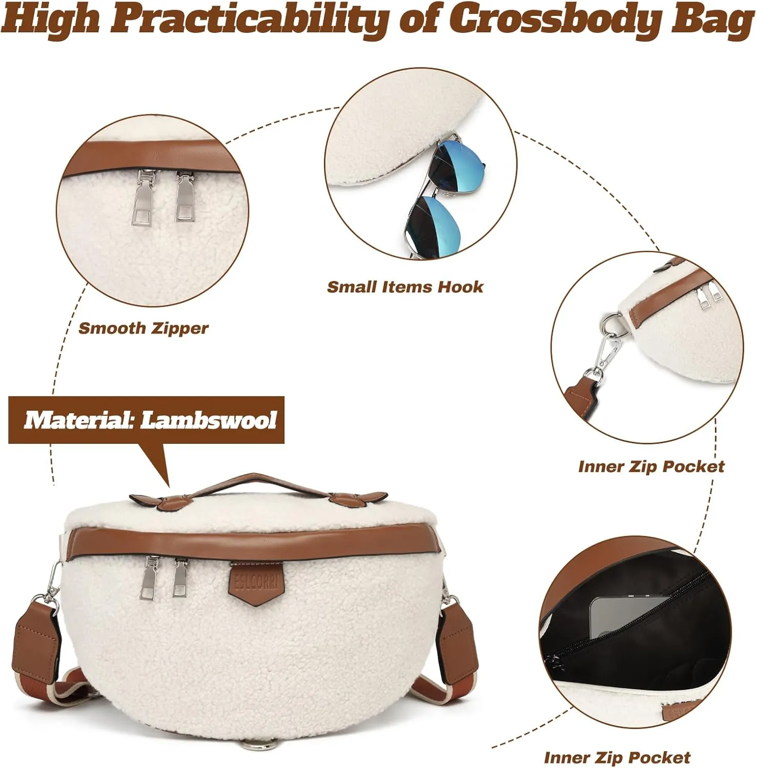 Eslcorri Crossbody Bags for Women - Fashion Sling Purse Shoulder Bag Fanny Pack Leather Causal Chest Bum Bag Cross Body Purse