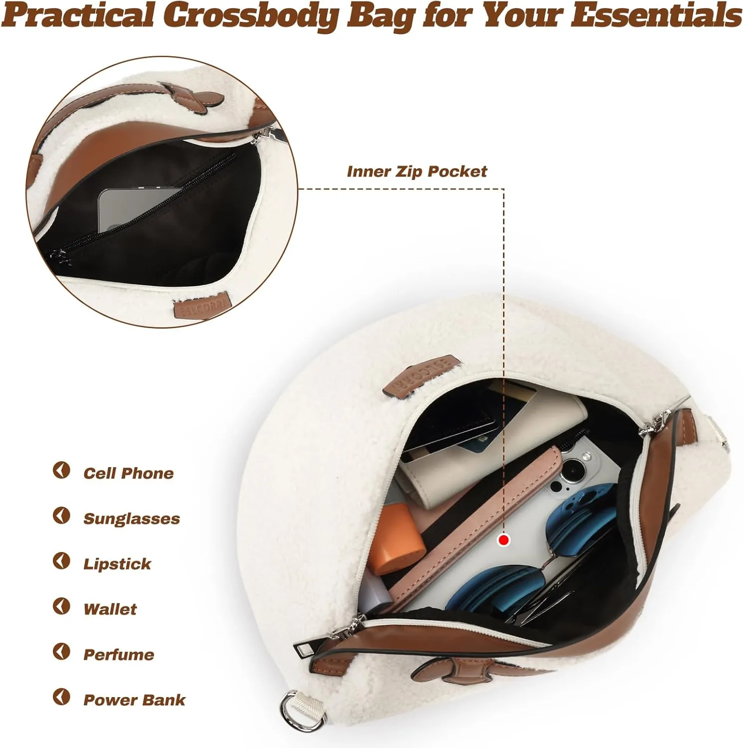 Eslcorri Crossbody Bags for Women - Fashion Sling Purse Shoulder Bag Fanny Pack Leather Causal Chest Bum Bag Cross Body Purse