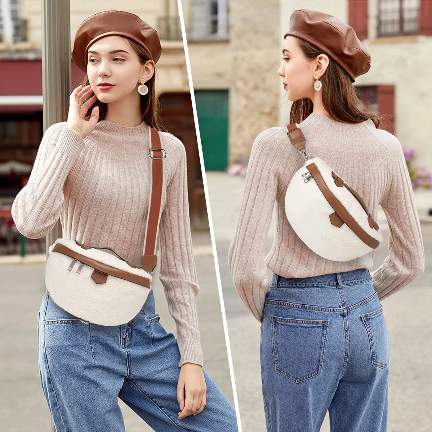 Eslcorri Crossbody Bags for Women - Fashion Sling Purse Shoulder Bag Fanny Pack Leather Causal Chest Bum Bag Cross Body Purse