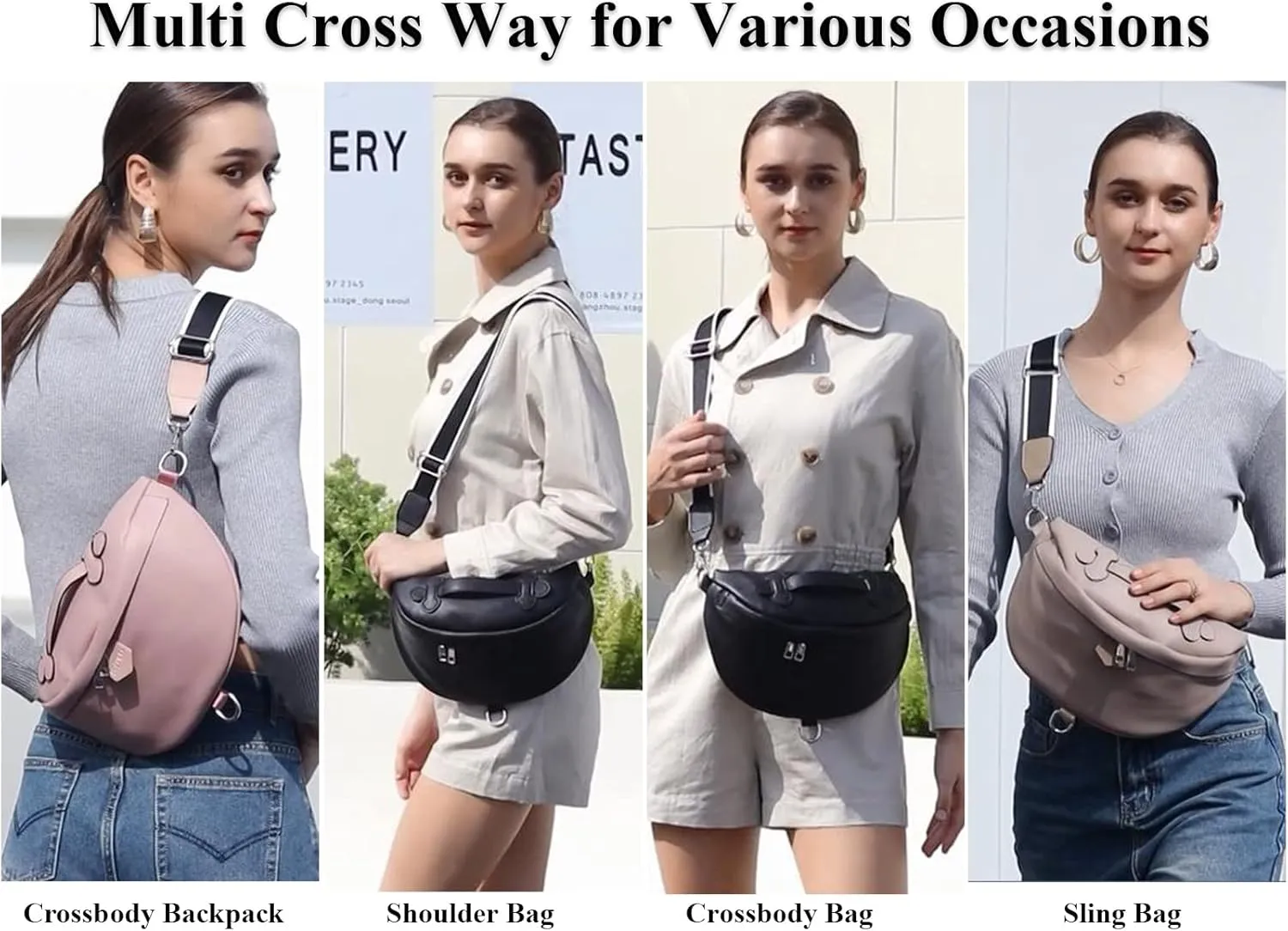Eslcorri Crossbody Bags for Women - Fashion Sling Purse Shoulder Bag Fanny Pack Leather Causal Chest Bum Bag Cross Body Purse