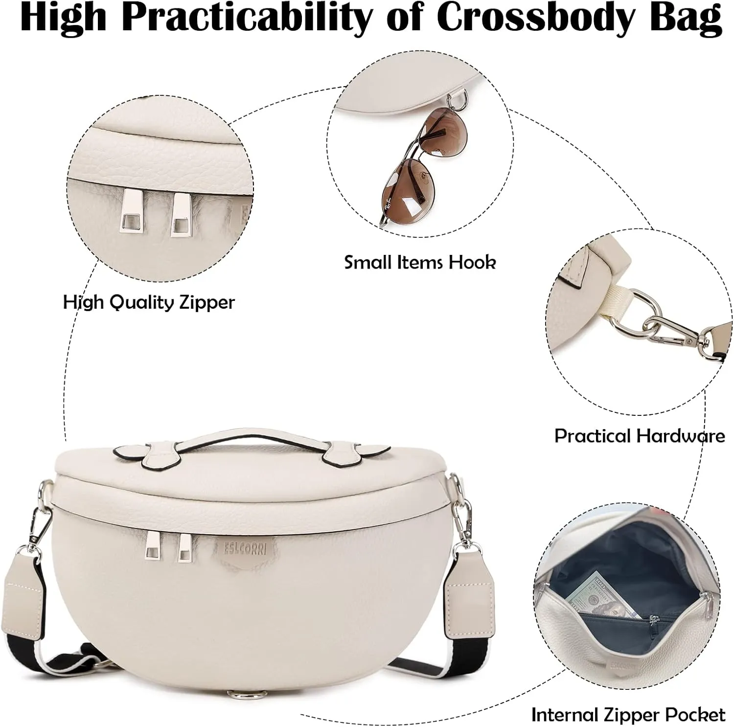 Eslcorri Crossbody Bags for Women - Fashion Sling Purse Shoulder Bag Fanny Pack Leather Causal Chest Bum Bag Cross Body Purse