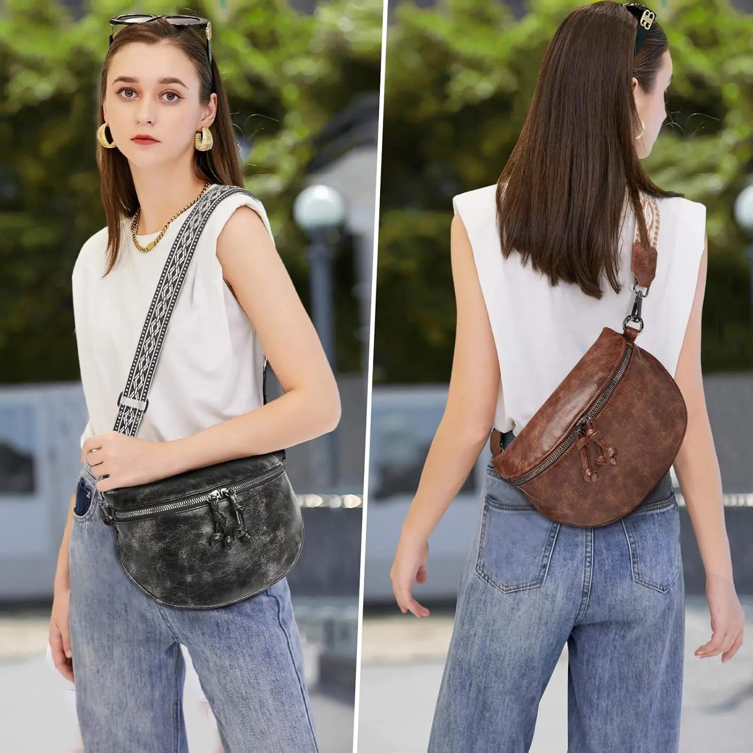 Eslcorri Small Crossbody Sling Bag for Women Trendy - Fanny Packs Leather Chest Belt Bum Bag Anti Theft Purse for Travel