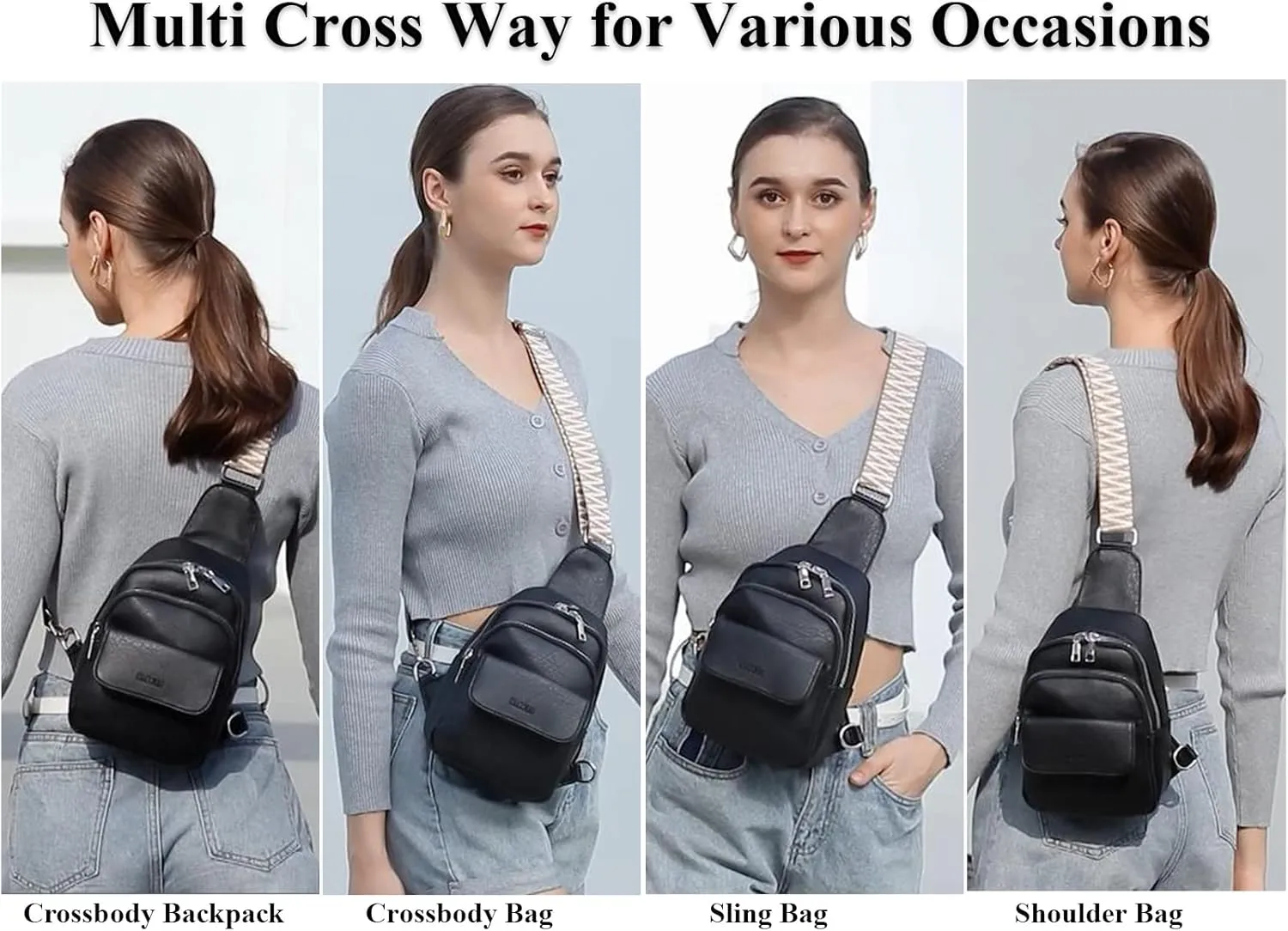 Eslcorri Small Crossbody Sling Bag for Women Trendy - Fashionable Fanny Packs Vegan Leather Chest Belt Bum Bag Anti Theft Crossbody Sling Purse for Women for Travel Sport Camping