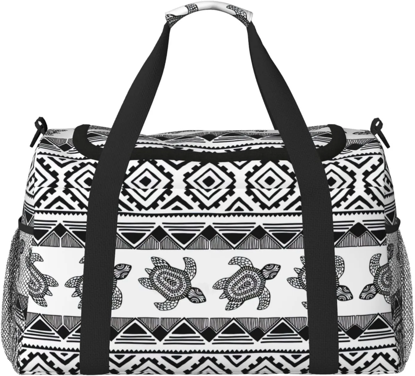 Ethnic Turtle Striped print Large Canvas Travel Duffel Bag Weekender Bags for Women Overnight Bag Carry On Tote Bag
