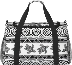 Ethnic Turtle Striped print Large Canvas Travel Duffel Bag Weekender Bags for Women Overnight Bag Carry On Tote Bag