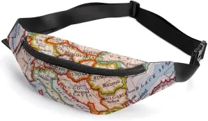 Europe Map Crossbody Fanny Pack Waist Packs Adjustable Shoulder Bags Sling Bag for Hiking Running Cycling