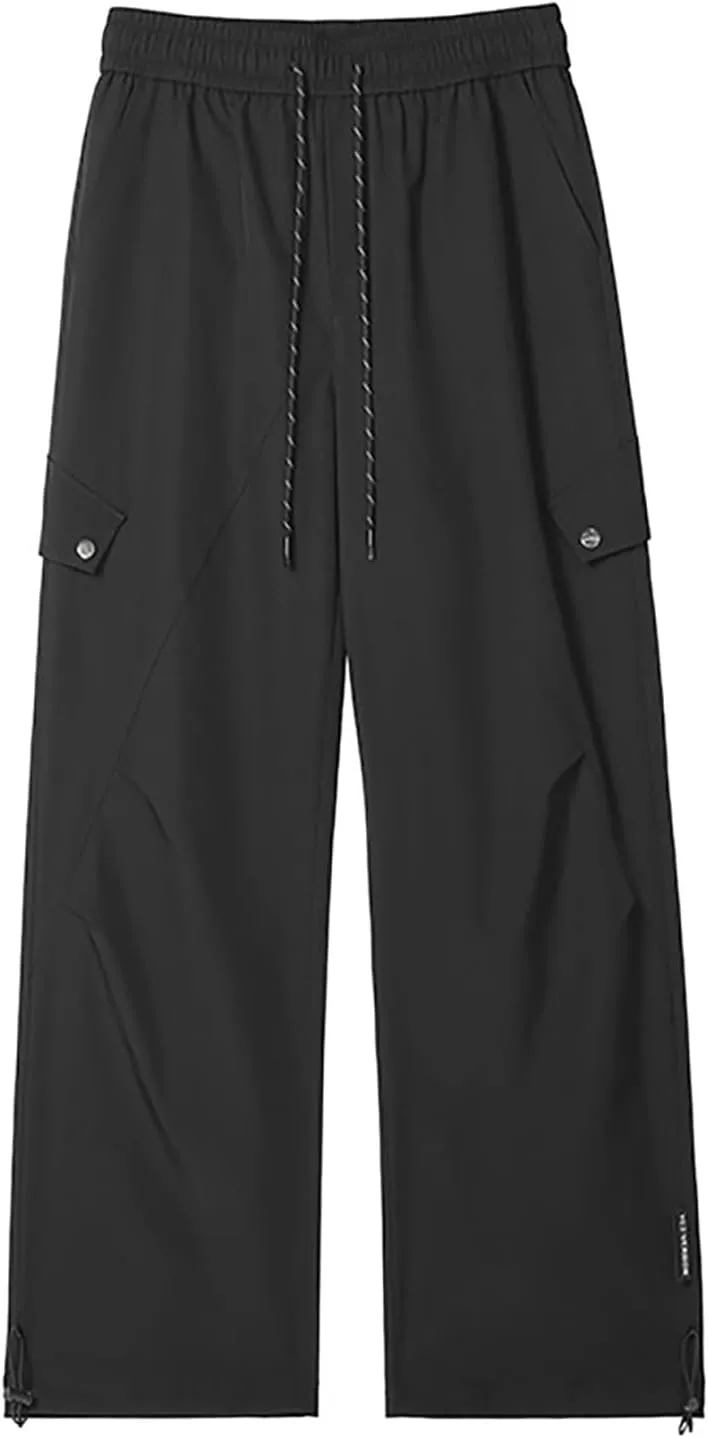 European Solid Color Elastic Drawstring Waist with Adjustable Hemline Men Casual Loose and Comfortable Foreign
