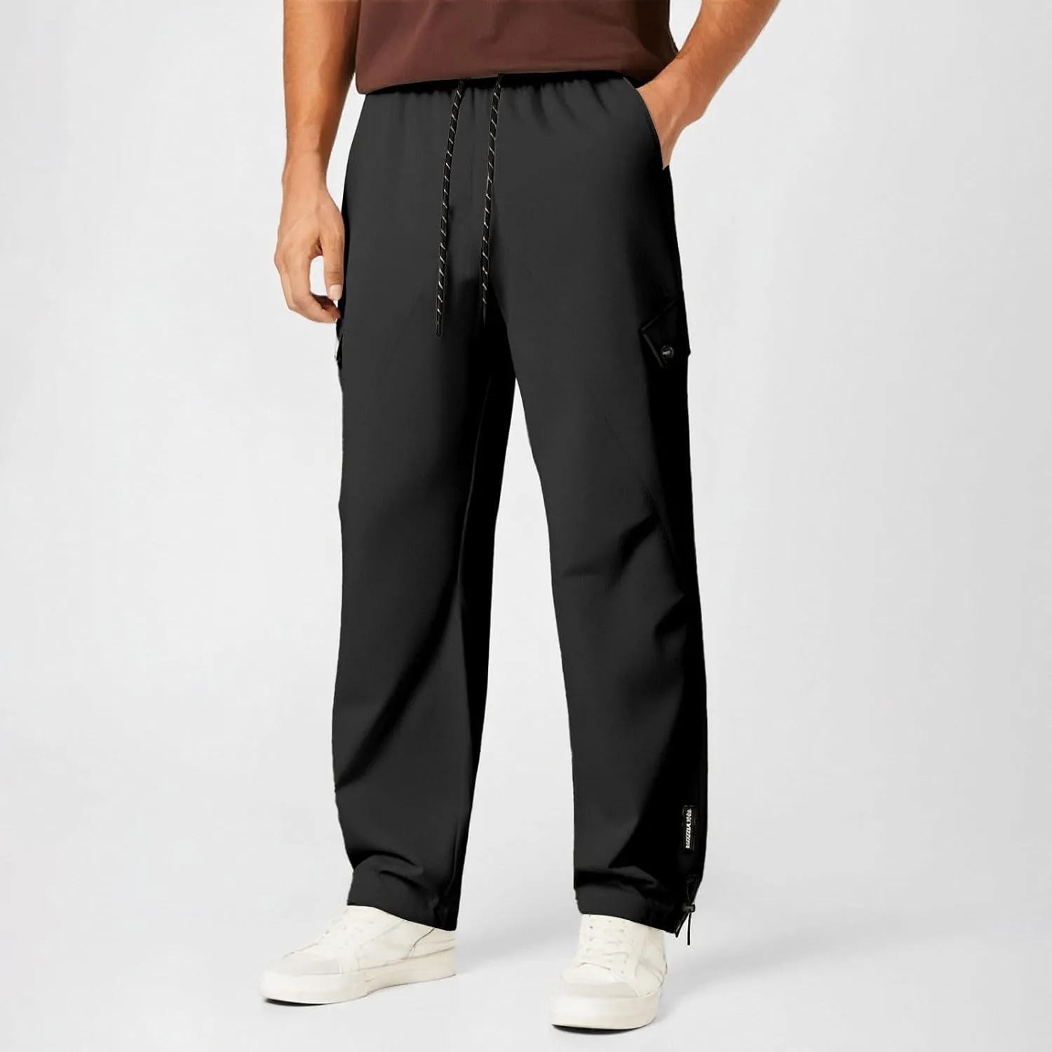 European Solid Color Elastic Drawstring Waist with Adjustable Hemline Men Casual Loose and Comfortable Foreign