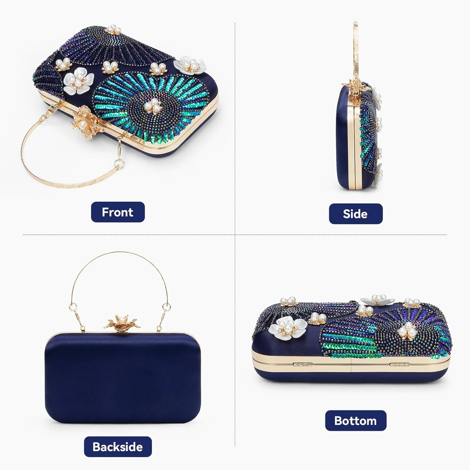 Evening Bag Clutch Purses for Women Beaded Sequin Peacock Party Handbag Wedding Purse
