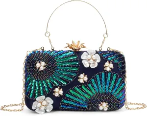 Evening Bag Clutch Purses for Women Beaded Sequin Peacock Party Handbag Wedding Purse