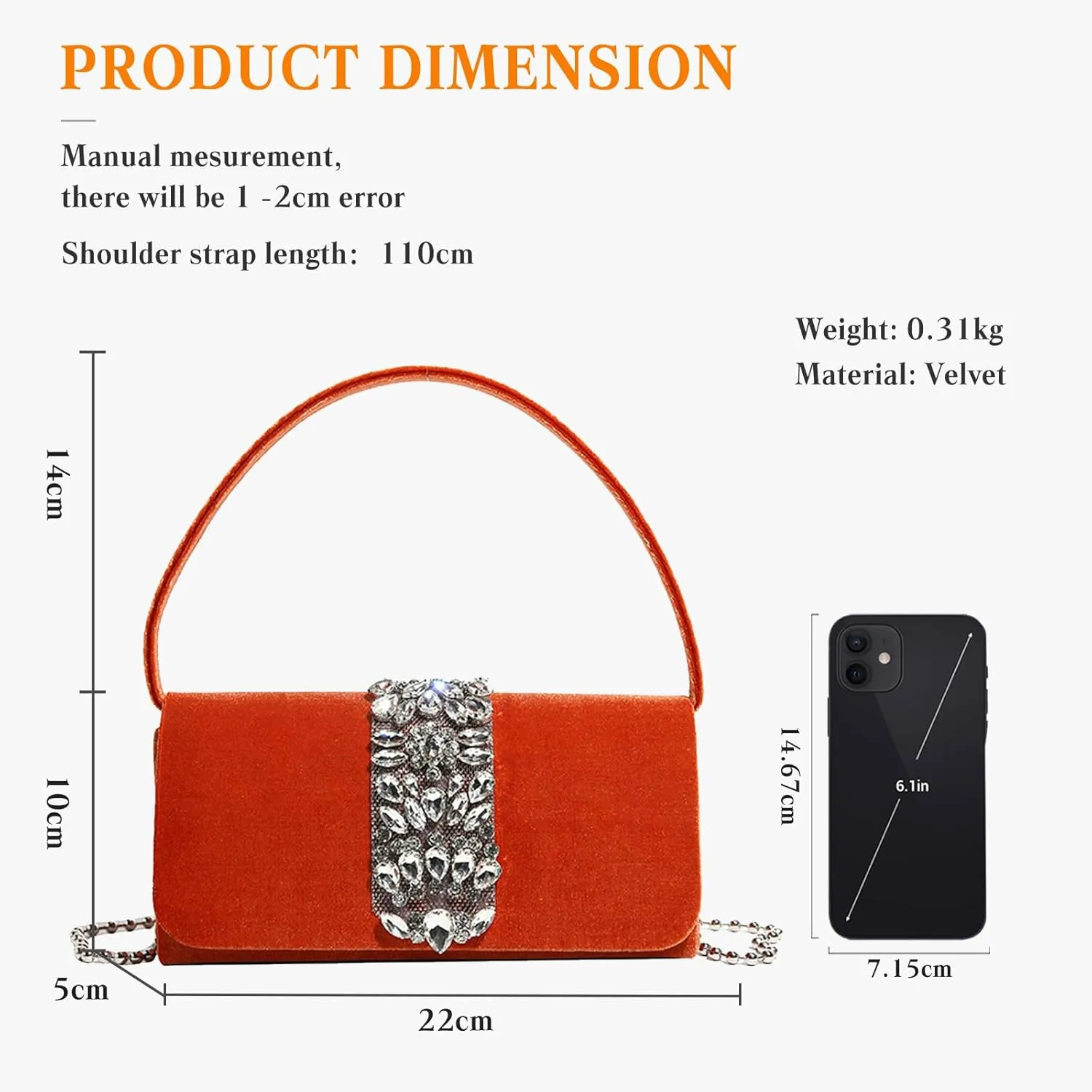 Evening Bag for Women Rhinestone Clutch Bag Sparkly Crystal Handbag Bridal Wedding Purse Glitter Shoulder Bag