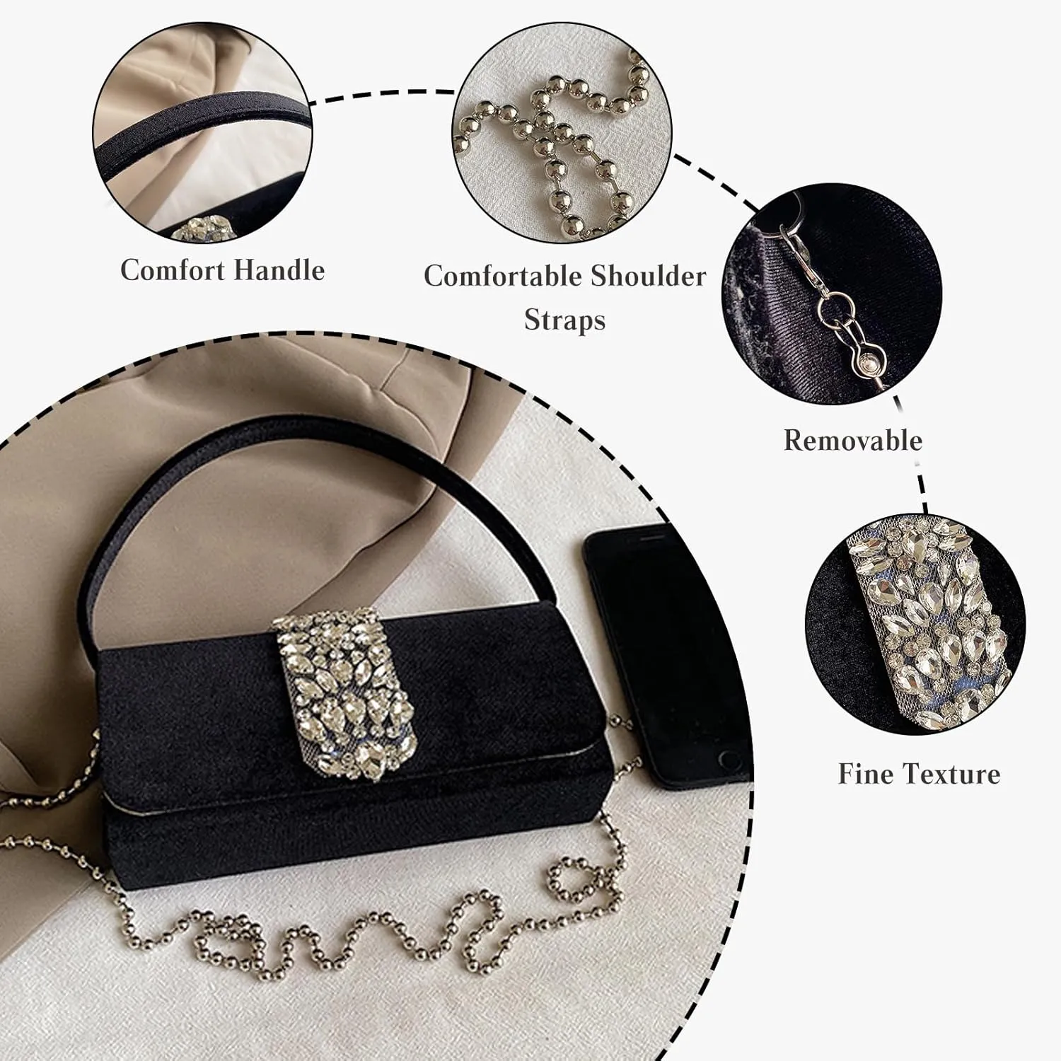 Evening Bag for Women Rhinestone Clutch Bag Sparkly Crystal Handbag Bridal Wedding Purse Glitter Shoulder Bag