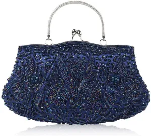 Evening Bag Womens Vintage Floral Beaded Rhinestone Embroidery Clutch Purse Evening Handbag Shoulder Bag for Wedding Party