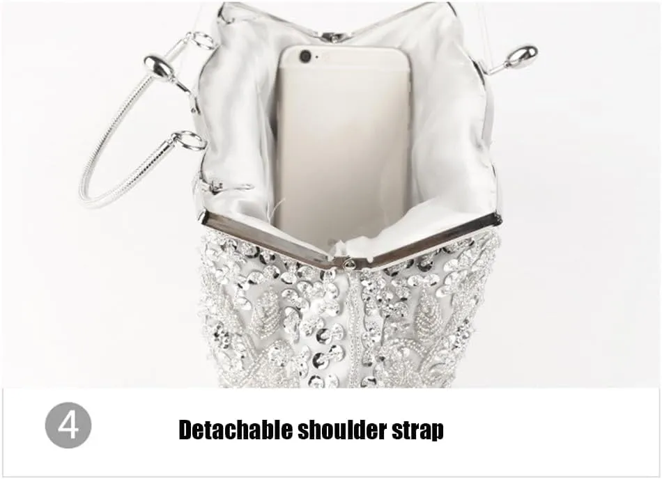 Evening Bag Womens Vintage Floral Beaded Rhinestone Embroidery Clutch Purse Evening Handbag Shoulder Bag for Wedding Party