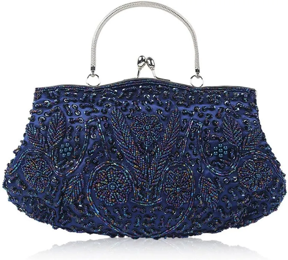 Evening Bag Womens Vintage Floral Beaded Rhinestone Embroidery Clutch Purse Evening Handbag Shoulder Bag for Wedding Party