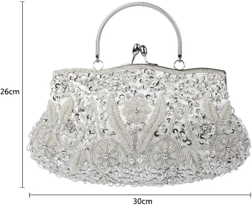 Evening Bag Womens Vintage Floral Beaded Rhinestone Embroidery Clutch Purse Evening Handbag Shoulder Bag for Wedding Party
