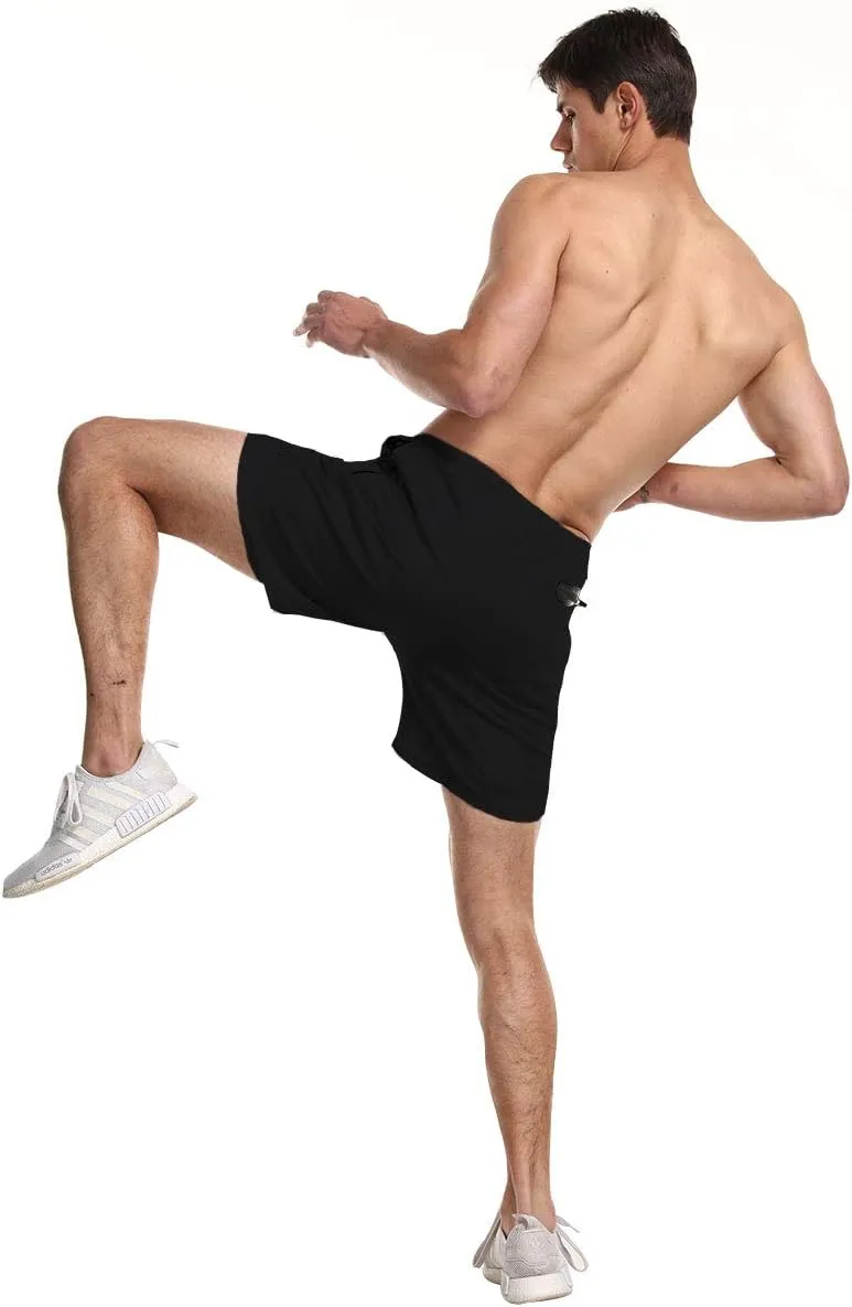 EVERWORTH Men's 2-in-1 Bodybuilding Workout Shorts Lightweight Gym Training Short Running Athletic Jogger with Zipper Pockets