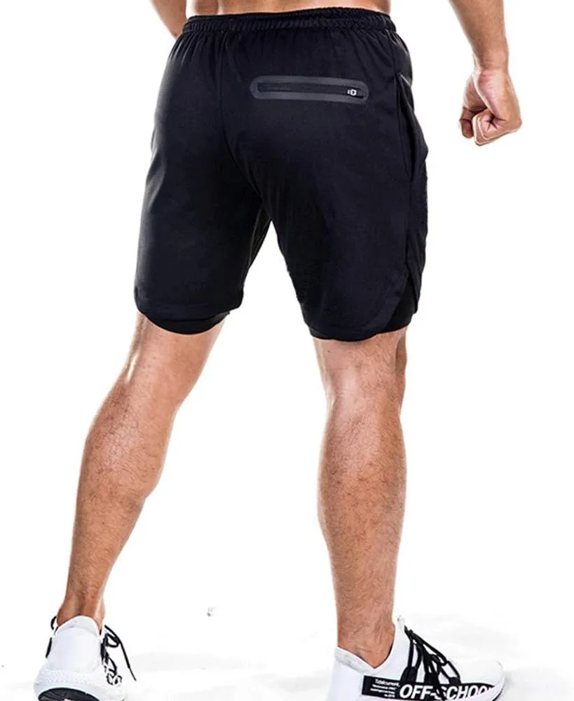 EVERWORTH Men's 2-in-1 Bodybuilding Workout Shorts Lightweight Gym Training Short Running Athletic Jogger with Zipper Pockets