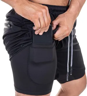 EVERWORTH Men's 2-in-1 Bodybuilding Workout Shorts Lightweight Gym Training Short Running Athletic Jogger with Zipper Pockets