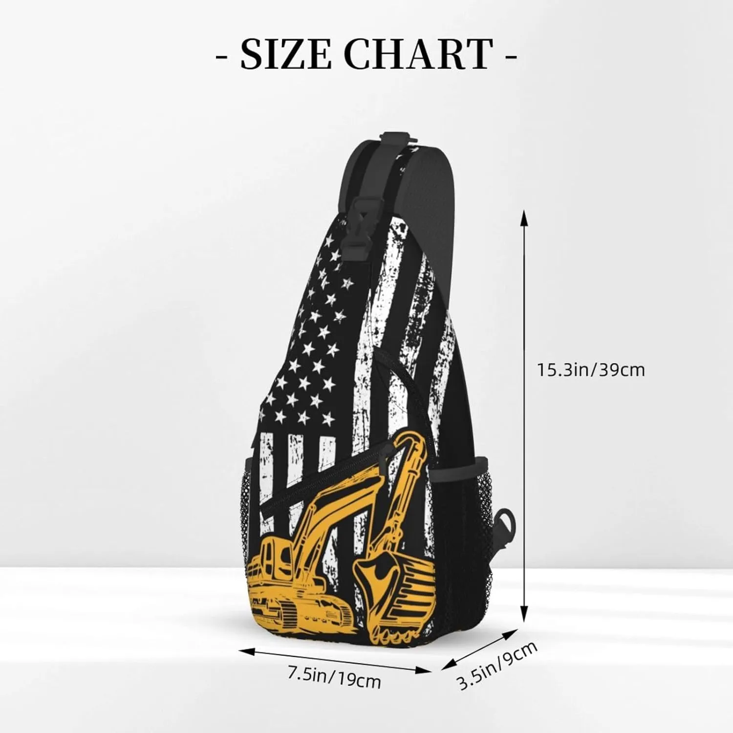 Excavator American Flag Crossbody Bag Adjustable Sling Bag Casual Chest Bags Travel Shoulder Backpack