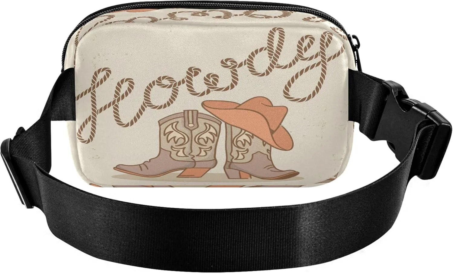 Exnundod Cowboy Boots and Hat Fanny Pack Crossbody Waist, Howdy Text Fashion Waist Bag Waterproof Adjustable Belt Bag for Running Workout Travel