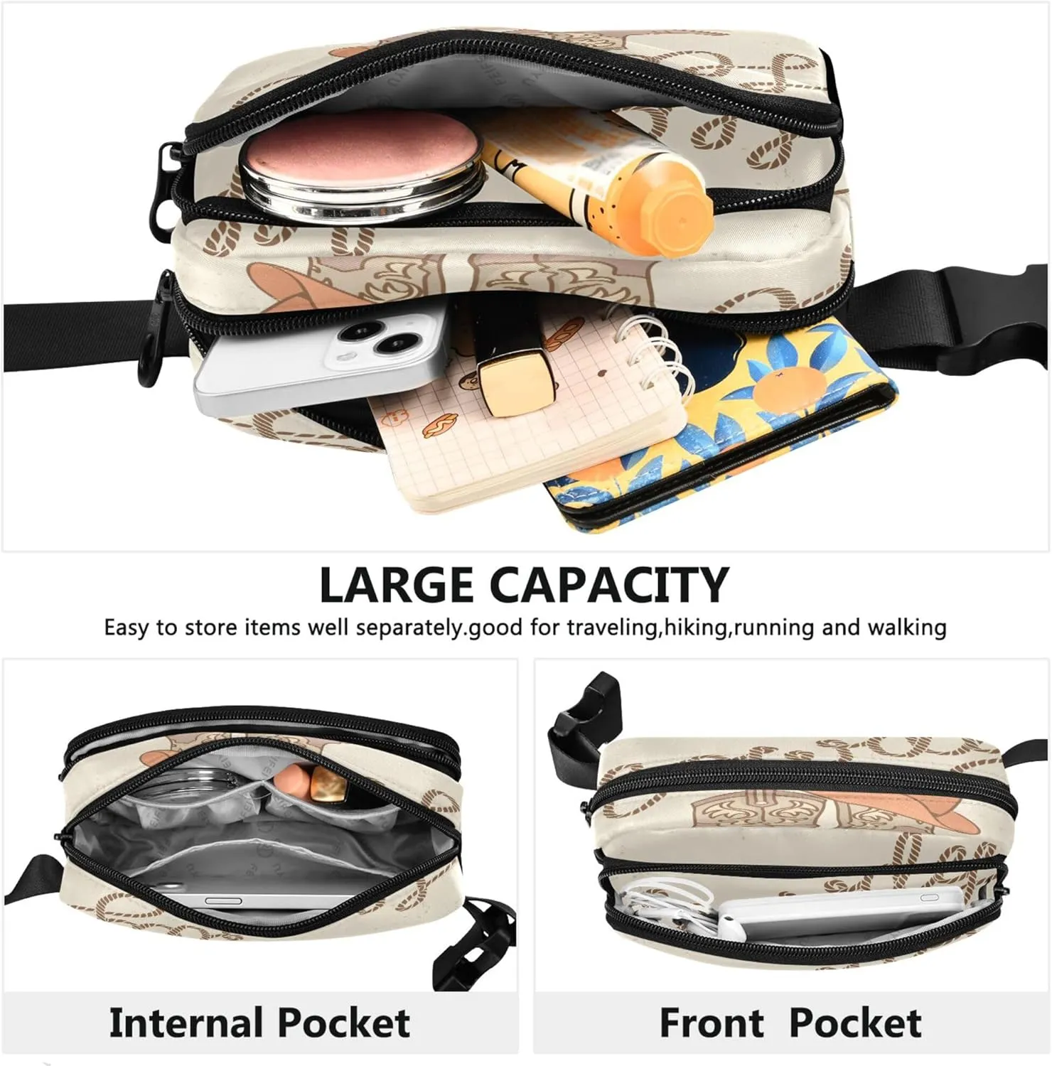 Exnundod Cowboy Boots and Hat Fanny Pack Crossbody Waist, Howdy Text Fashion Waist Bag Waterproof Adjustable Belt Bag for Running Workout Travel