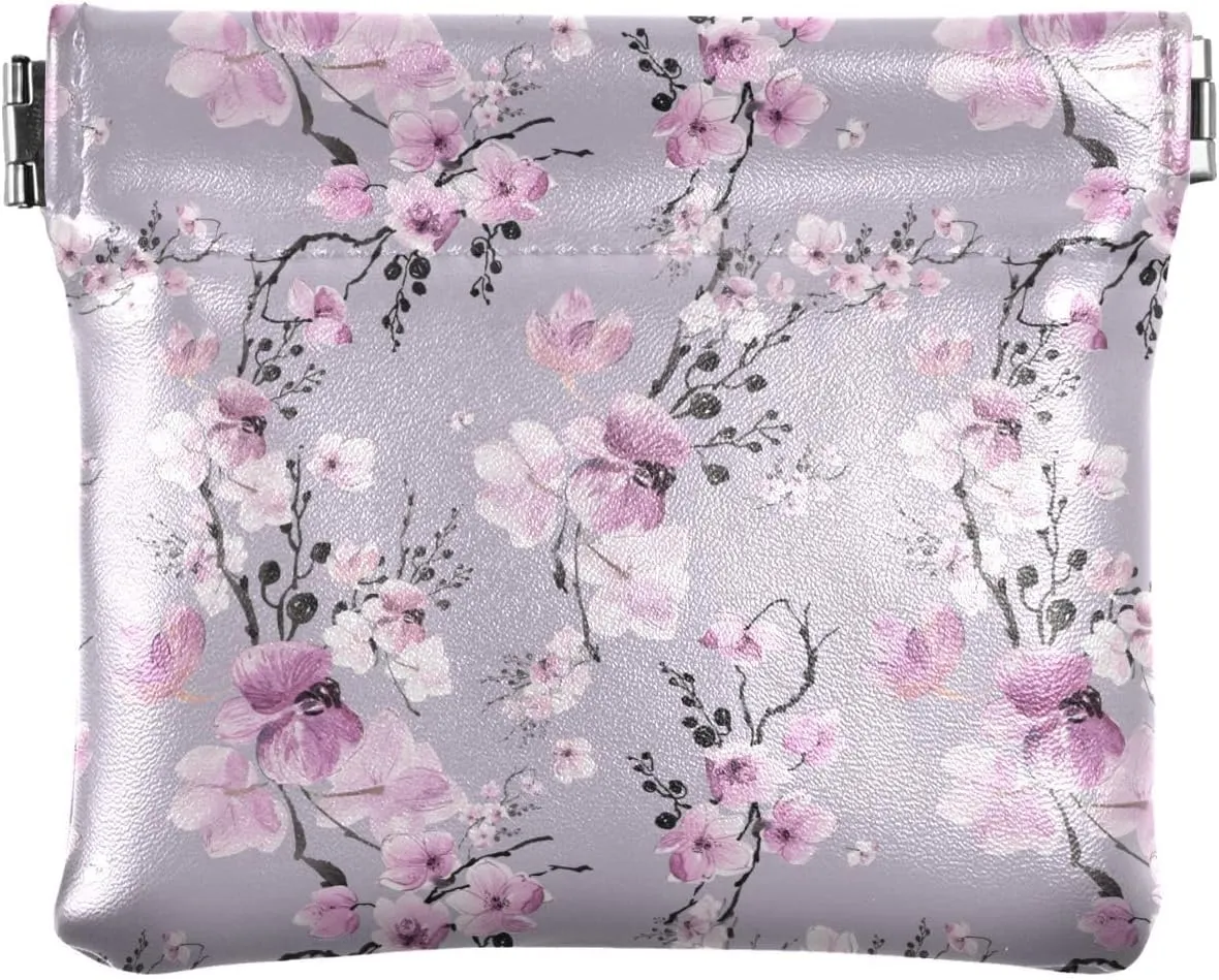 Exotic Lovely Pink Orchid Flowers Coin Purse PU Leather Squeeze Change Holder Small Jewelry Bags for Women