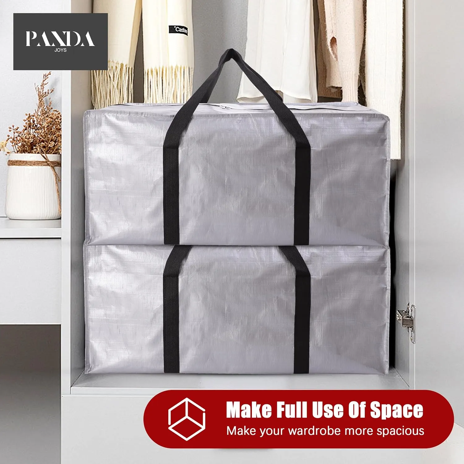 Extra Large Moving Bags with Zippers & Carrying Handles, Heavy-Duty Storage Tote for Space Saving Moving Storage, Fold Flat, Alternative to Box and Bin - 8 Pack, 40 Gal, Silver