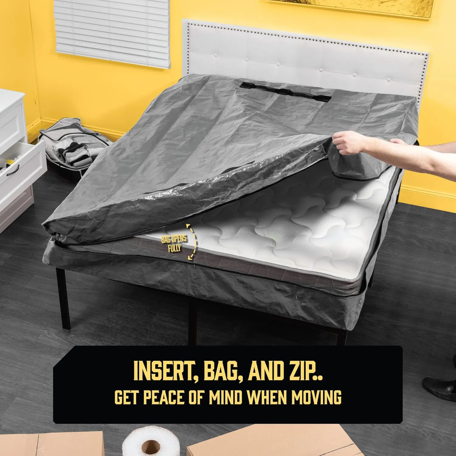 Extra-Thick Mattress Bags for Moving - Full XL Size - Reusable Mattress Storage with Zipper, 8 Handles