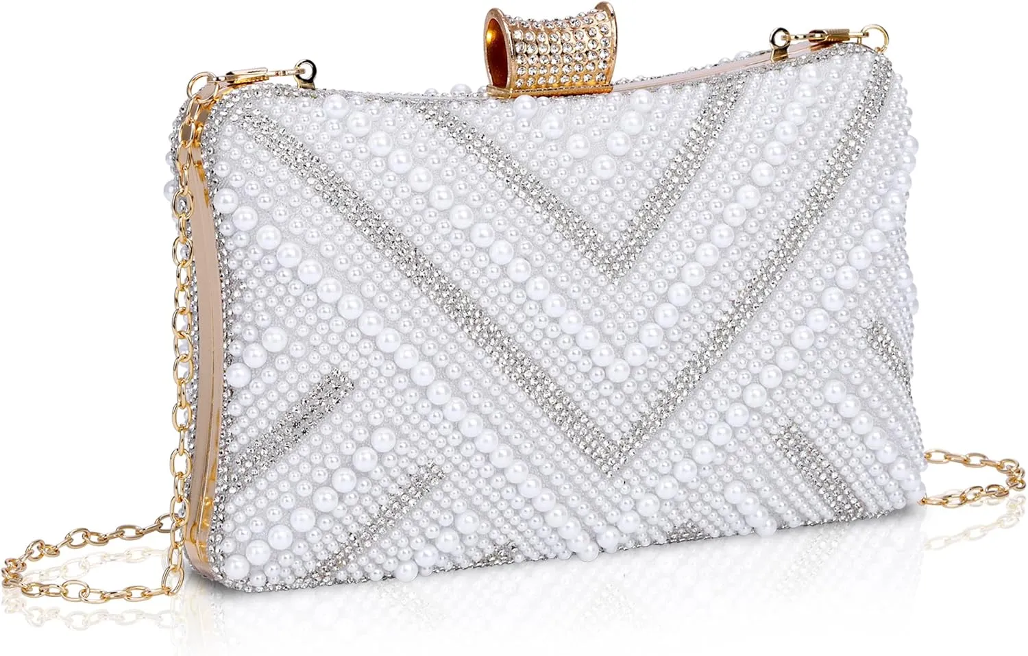 FALETO Women’s Pearl Beaded Clutch Purse Sparkling Evening BAG Handbag for Wedding Party Prom