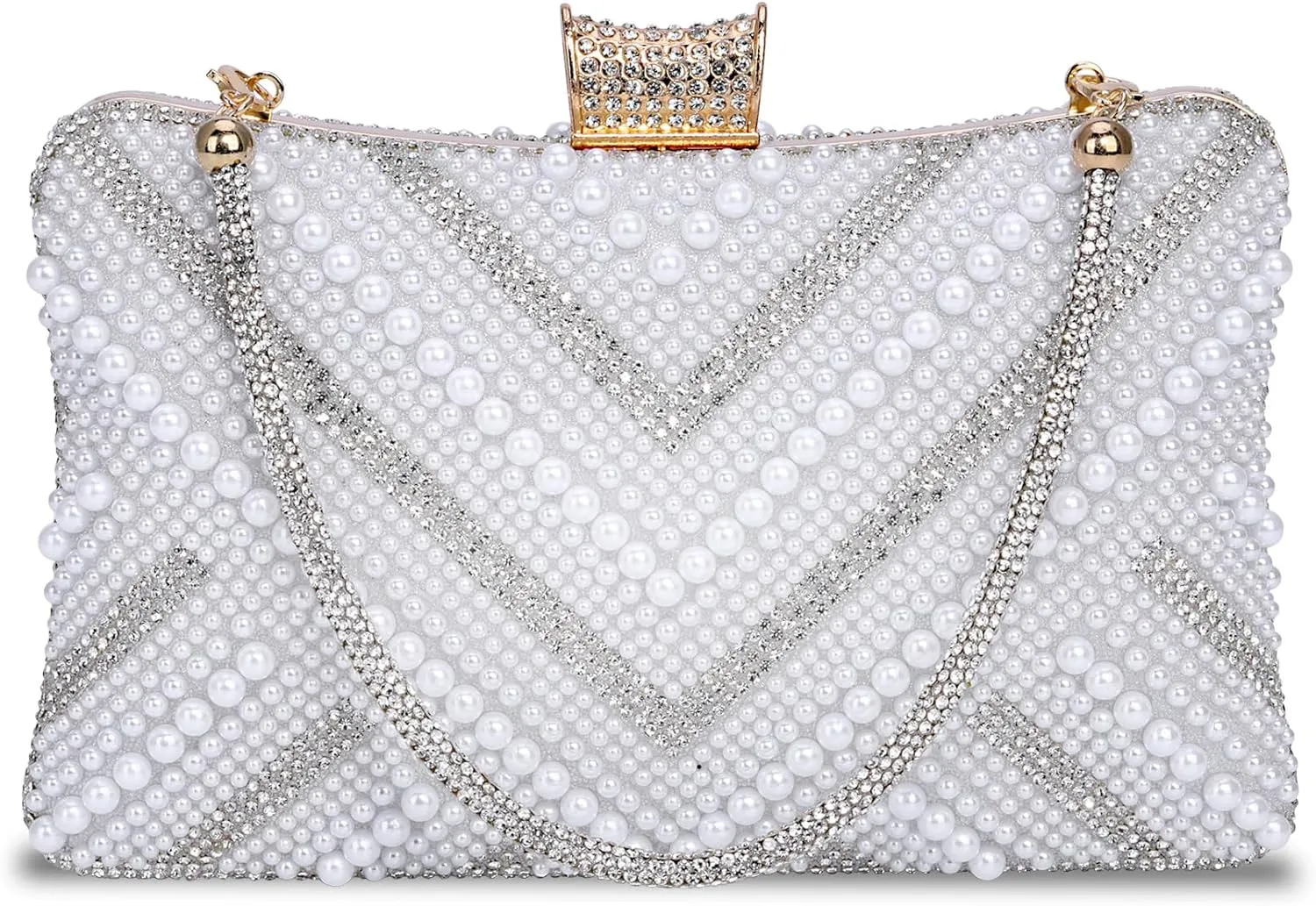 FALETO Women’s Pearl Beaded Clutch Purse Sparkling Evening BAG Handbag for Wedding Party Prom