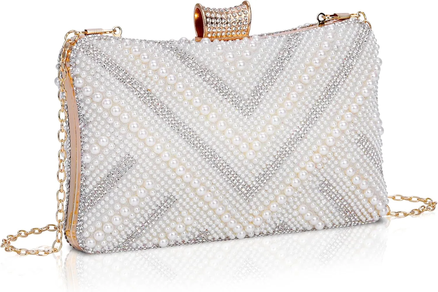 FALETO Women’s Pearl Beaded Clutch Purse Sparkling Evening BAG Handbag for Wedding Party Prom