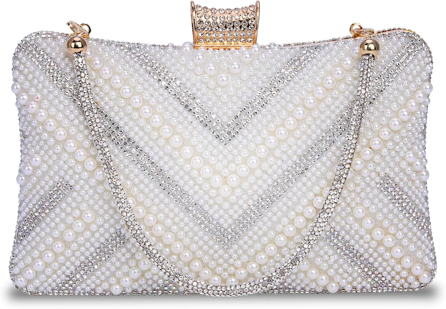 FALETO Women’s Pearl Beaded Clutch Purse Sparkling Evening BAG Handbag for Wedding Party Prom