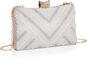 FALETO Women’s Pearl Beaded Clutch Purse Sparkling Evening BAG Handbag for Wedding Party Prom