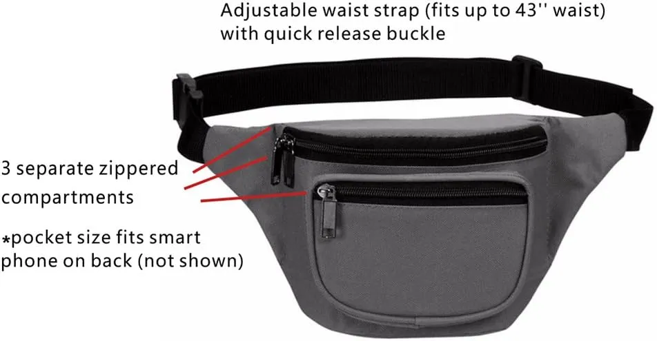 Fanny Pack, AirBuyW 3 Zippered Compartments Adjustable Strap Crossbody Festival Workout Concert Traveling Running Biking Sport Fashion Waist Fanny Pack Bag For Women Men Grey
