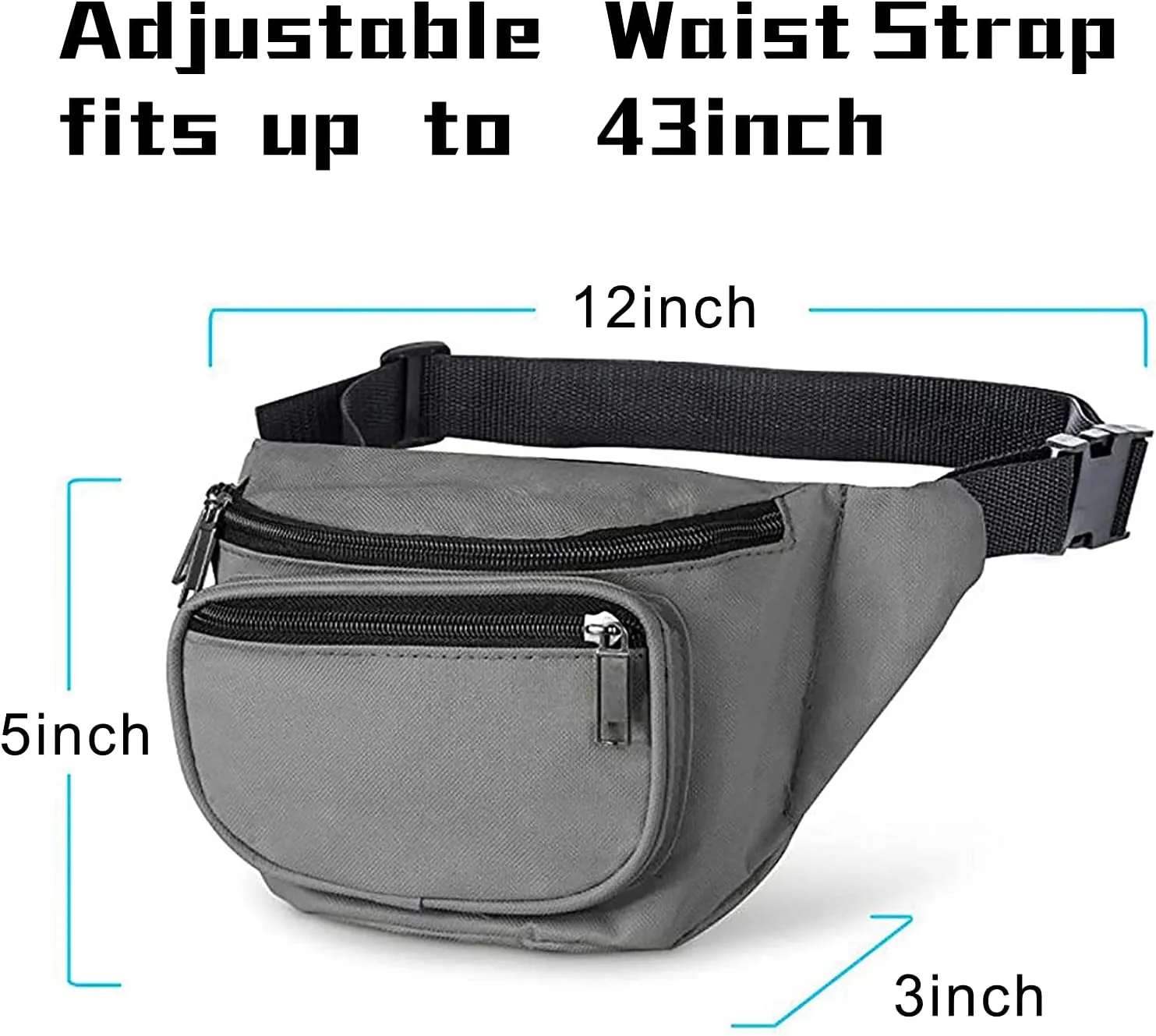 Fanny Pack, AirBuyW 3 Zippered Compartments Adjustable Strap Crossbody Festival Workout Concert Traveling Running Biking Sport Fashion Waist Fanny Pack Bag For Women Men Grey