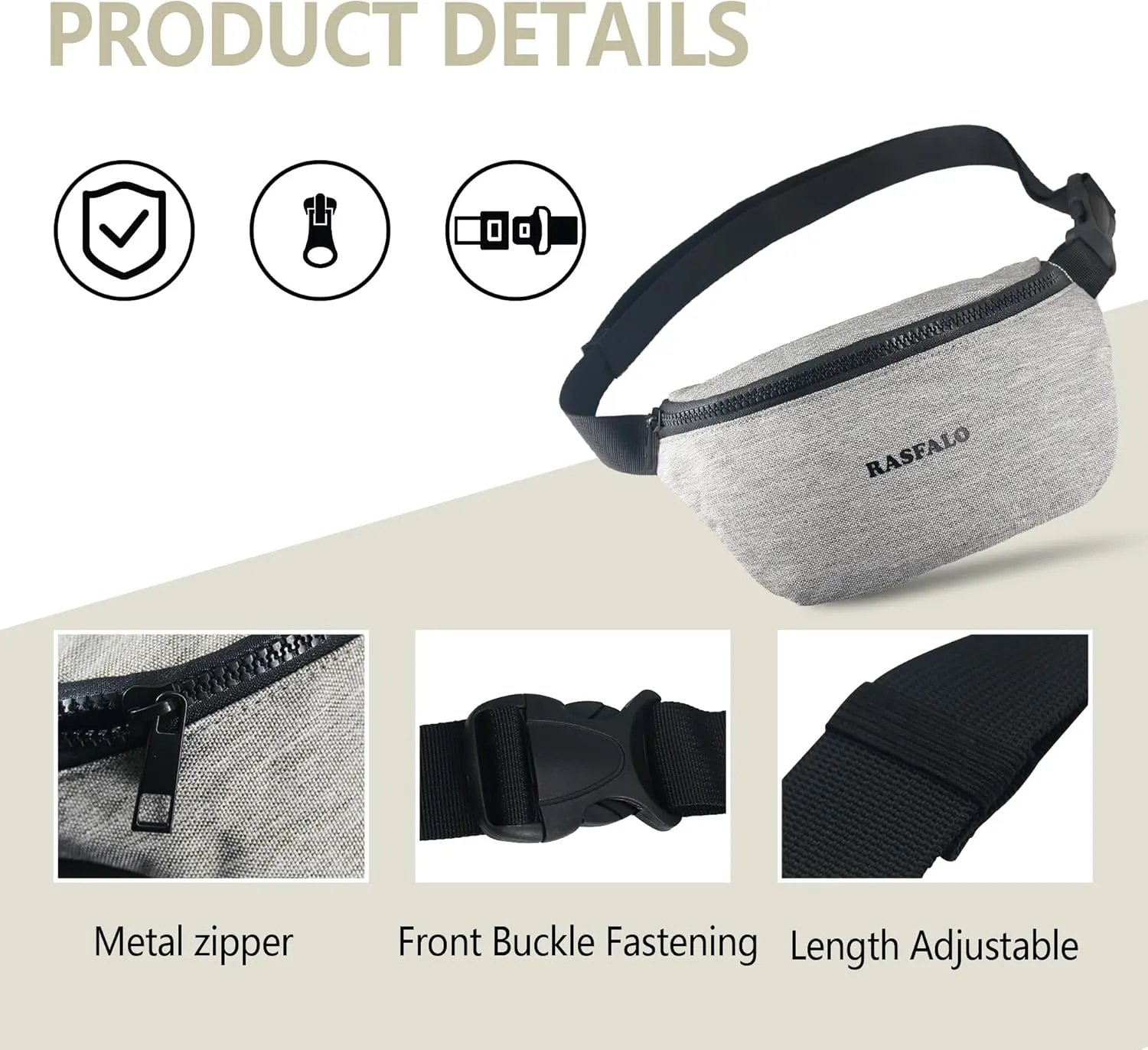 Fanny Pack & Crossbody Bag for Men Women, Fashion Waist Packs Adjustable Belt Bag for Sports, Workout, Traveling, Jogging, Hiking Hands-Free Carrying All Phones (Style 02, Linen Gray)