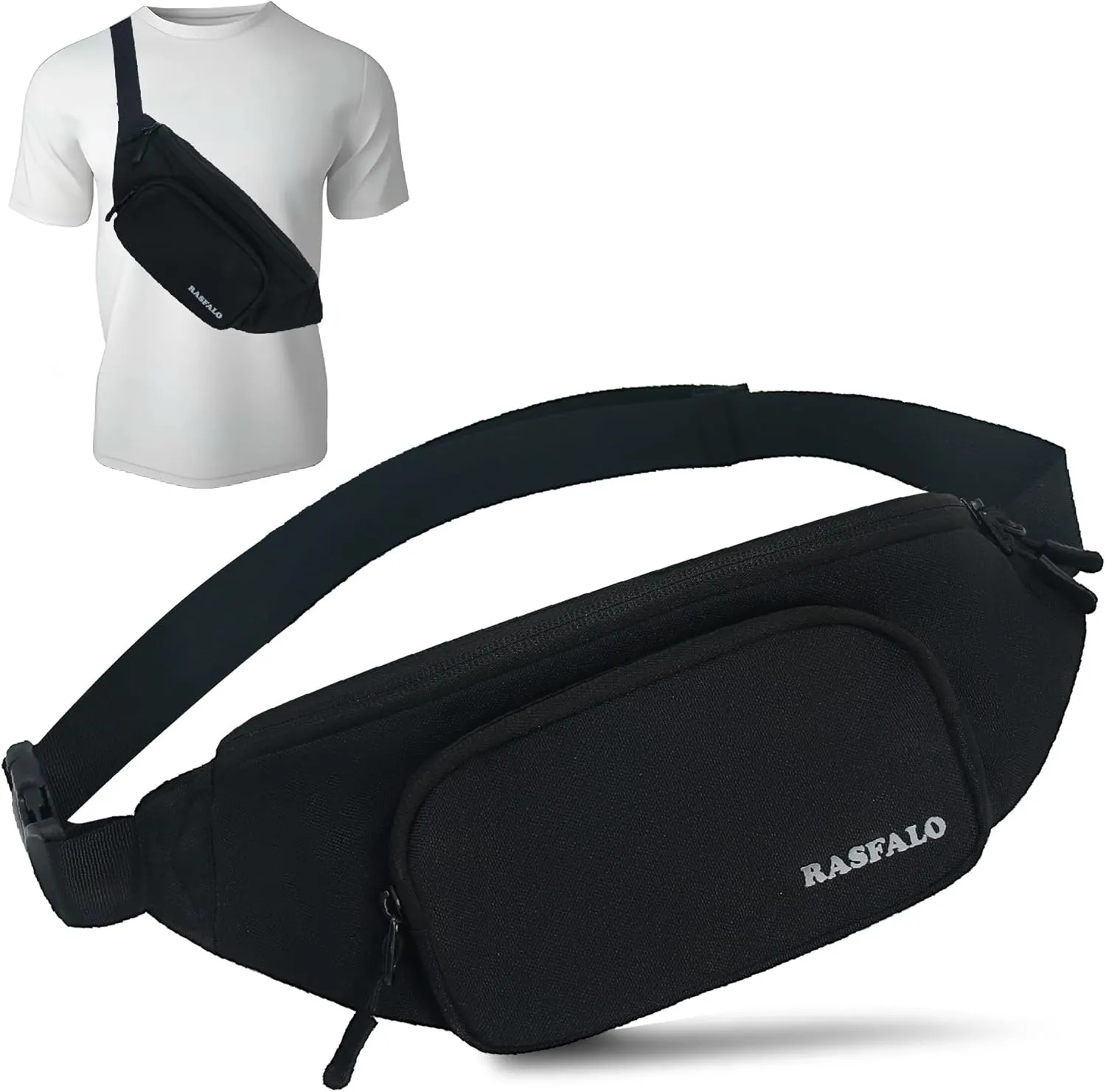 Fanny Pack & Crossbody Bag for Men Women, Fashion Waist Packs Adjustable Belt Bag for Sports, Workout, Traveling, Jogging, Hiking Hands-Free Carrying All Phones (Style 03, Black)