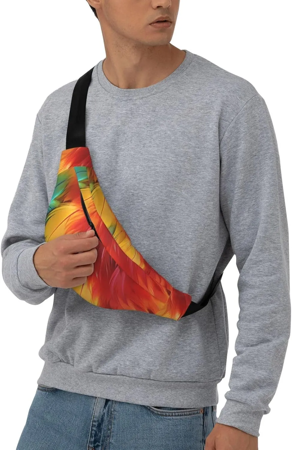 Fanny Pack Belt Bag for Women Men Waterproof Waist Pack Among Flowers Giraffe Waist Bag with Adjustable Strap, Fantastic Parrot Feather, One Size