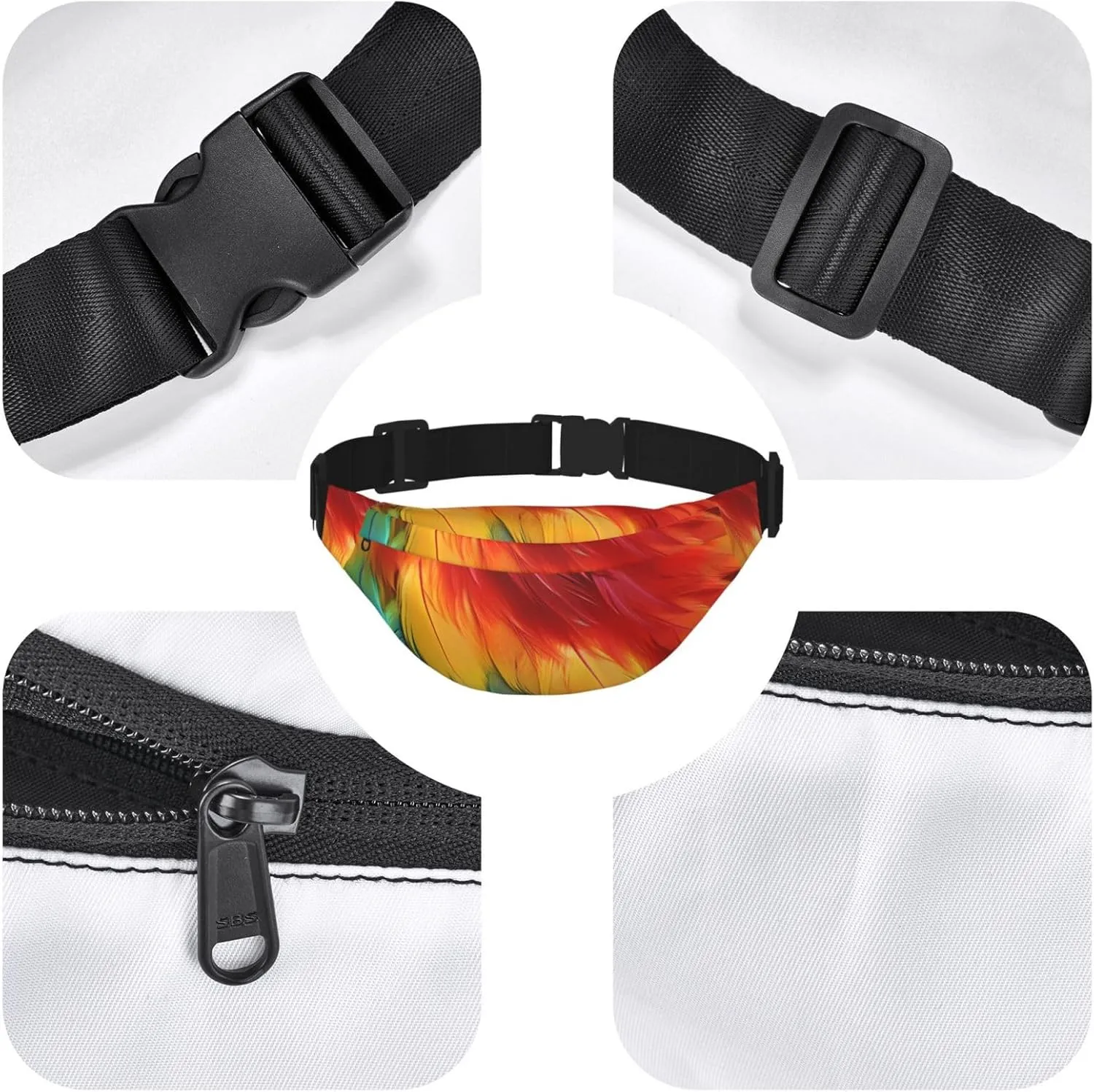 Fanny Pack Belt Bag for Women Men Waterproof Waist Pack Among Flowers Giraffe Waist Bag with Adjustable Strap, Fantastic Parrot Feather, One Size