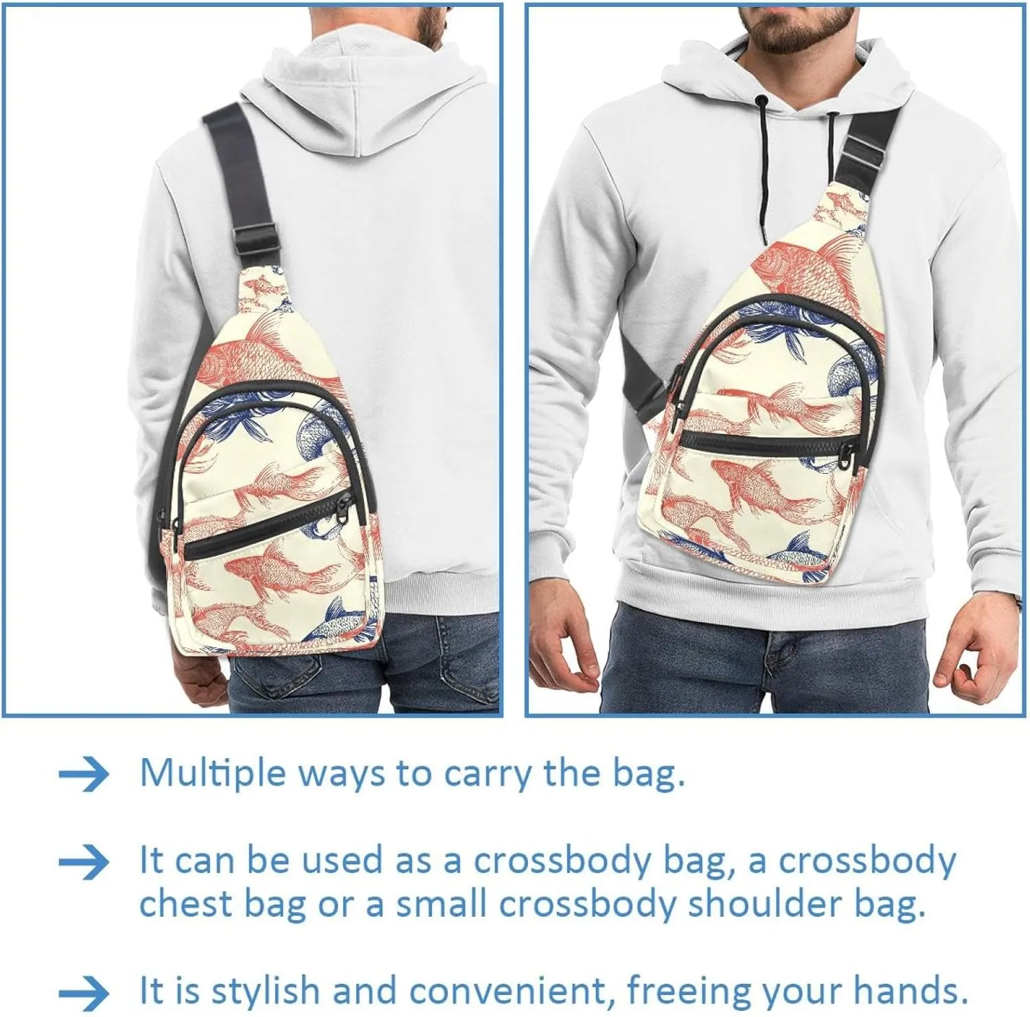 Fanny Pack Cross Body Bag for Outdoors Hiking Traveling, fish swim animal