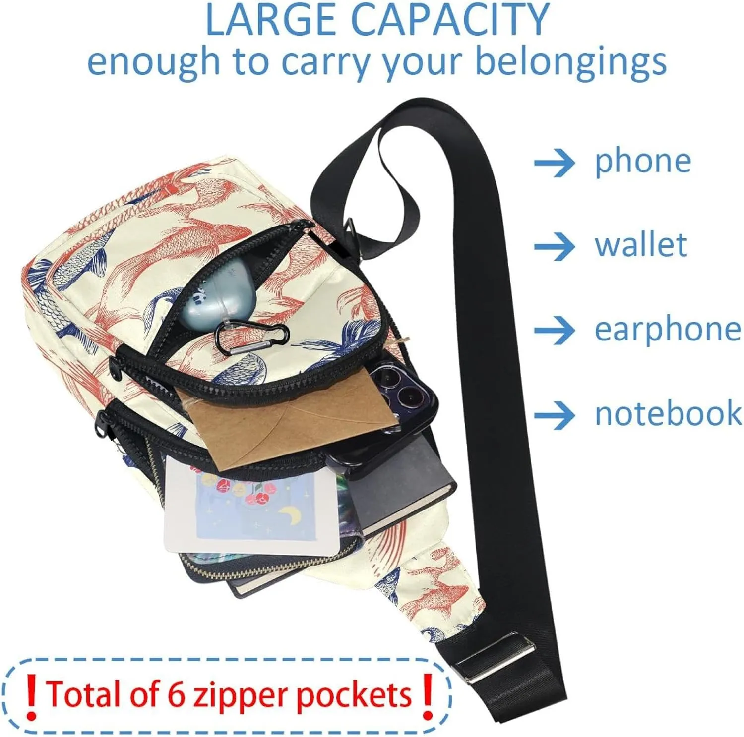 Fanny Pack Cross Body Bag for Outdoors Hiking Traveling, fish swim animal